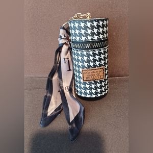 New Black White Houndstooth Novelty Mini Cylinder Coin Purse Keychain Bag Charm